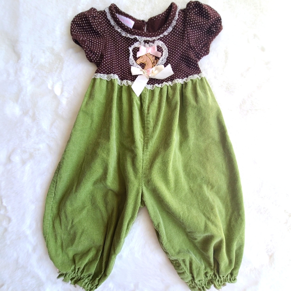 Vintage look baby girl 1p corduroy equine